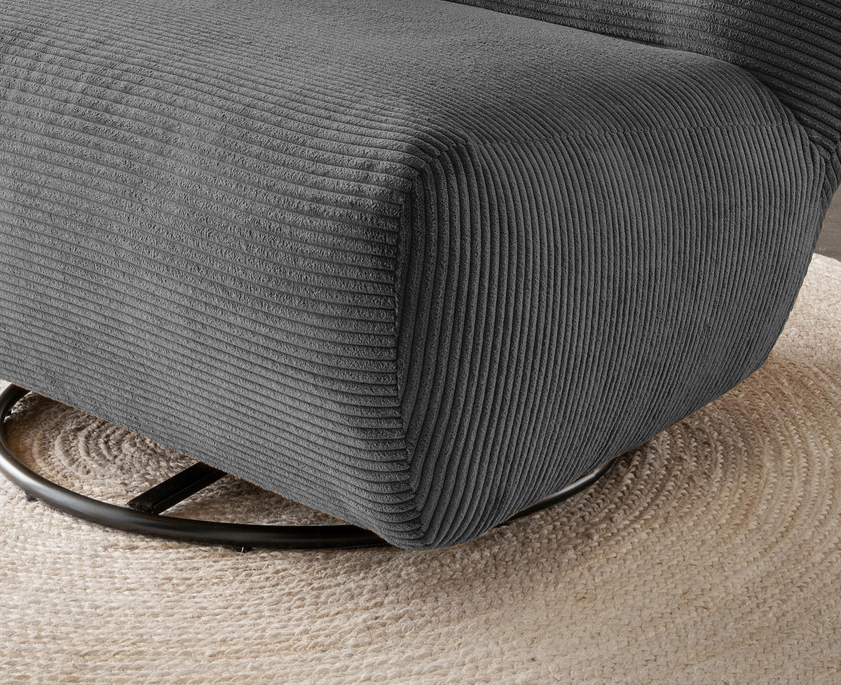 XXL-SESSEL Cord Grau    - Schwarz/Grau, Trend, Textil/Metall (95/77/94cm) - Livetastic