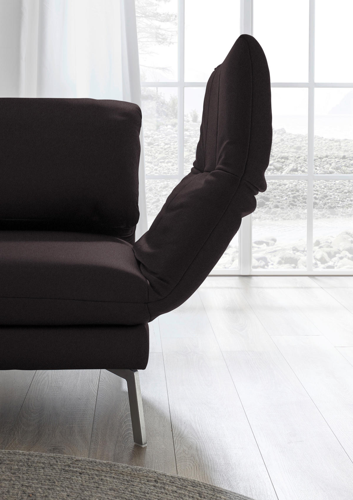 RÉCAMIERE in Echtleder Dunkelbraun  - Chromfarben/Dunkelbraun, Design, Leder/Metall (209/85-109/95-16cm) - Dieter Knoll