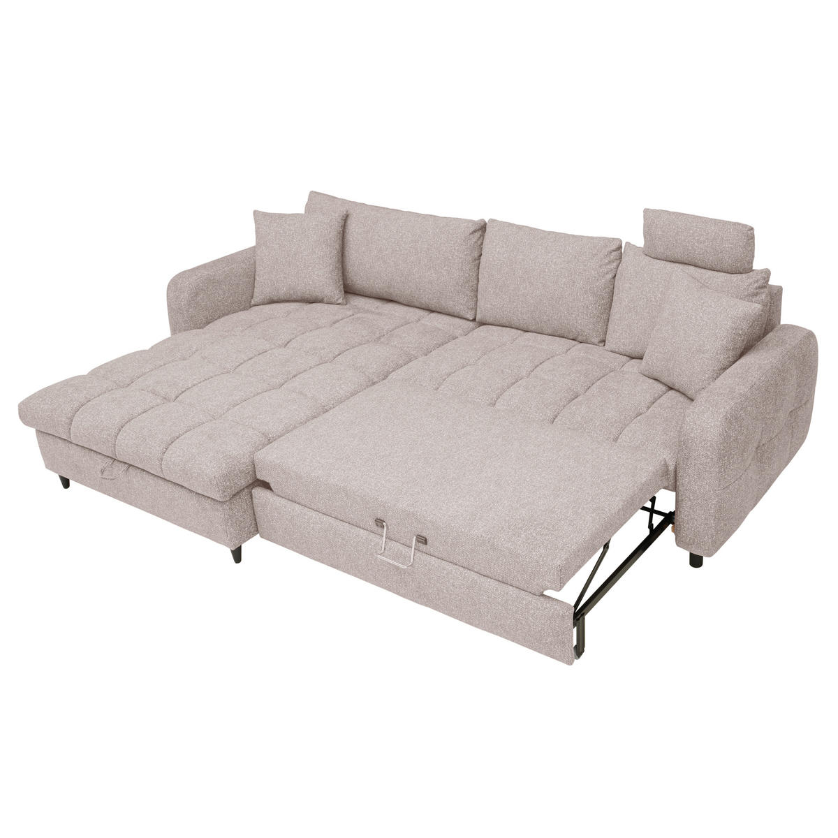 ECKSOFA inkl. Funktionen Greige Velours  - Greige/Schwarz, MODERN, Holz/Textil (282/184cm) - Lomoco