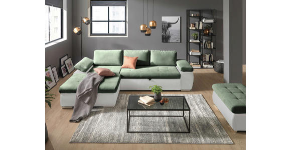 ECKSOFA  in Flachgewebe Weiß, Olivgrün  175/271 cm  - Weiß/Olivgrün, Design, Kunststoff/Textil (175/271cm) - Xora