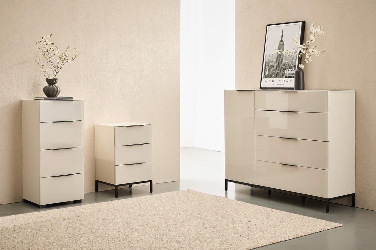 NACHTSCHRANK 45/62/42,3 cm  - Kaschmir/Schwarz, Design, Glas/Holzwerkstoff (45/62/42,3cm) - Novel