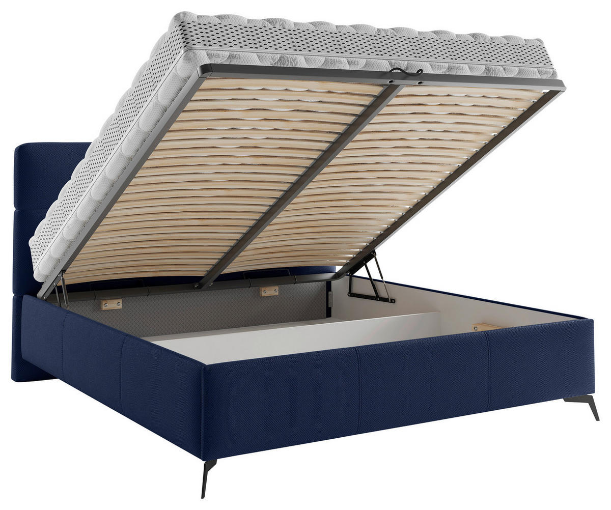 POLSTERBETT gepolstertes Kopfteil, Lattenrost 160/200 cm  in Dunkelblau  - Schwarz/Bronzefarben, MODERN, Holz/Textil (160/200cm) - Boxxx