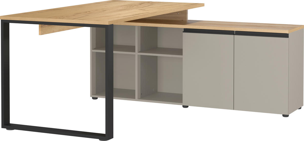 ECKSCHREIBTISCH 160/159/74 cm  in Grau, Eichefarben  - Eichefarben/Schwarz, MODERN, Holzwerkstoff/Metall (160/159/74cm) - Novel