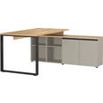 ECKSCHREIBTISCH 160/159/74 cm Grau, Eichefarben Stauraum, seitenverkehrt montierbar  - Eichefarben/Schwarz, MODERN, Holzwerkstoff/Metall (160/159/74cm) - Novel