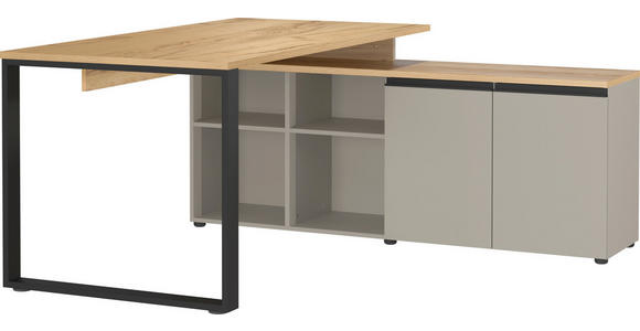 ECKSCHREIBTISCH 160/159/74 cm Grau, Eichefarben Stauraum, seitenverkehrt montierbar  - Eichefarben/Schwarz, MODERN, Holzwerkstoff/Metall (160/159/74cm) - Novel