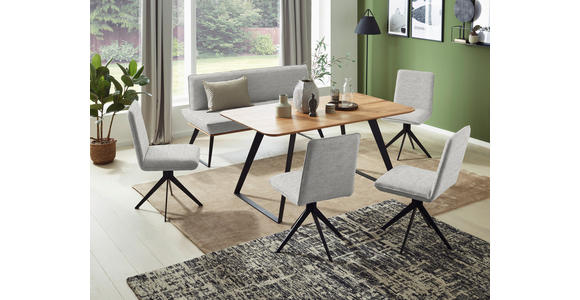 SITZBANK 140/87/64 cm Webstoff Schwarz, Eichefarben, Beige Eiche massiv Metall  - Eichefarben/Beige, Design, Holz/Textil (140/87/64cm) - Voleo