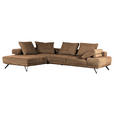 ECKSOFA Cognac Flachgewebe  - Cognac/Schwarz, KONVENTIONELL, Textil/Metall (240/310cm) - Carryhome