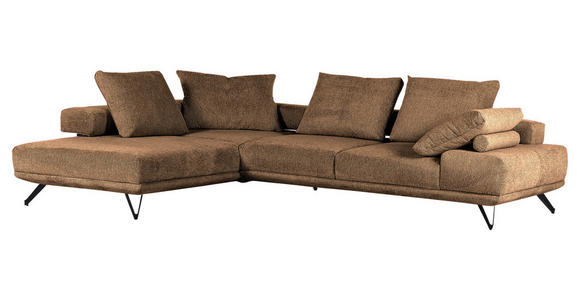 ECKSOFA Cognac Flachgewebe  - Cognac/Schwarz, KONVENTIONELL, Textil/Metall (240/310cm) - Carryhome