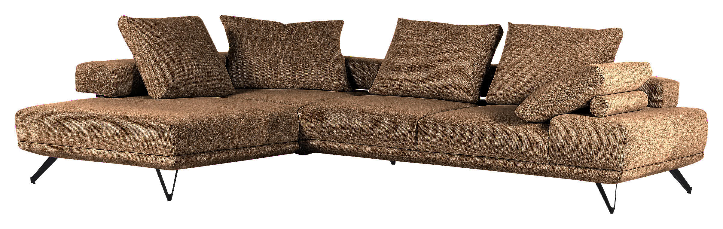 ECKSOFA in Flachgewebe Cognac  - Cognac/Schwarz, Konventionell, Textil/Metall (240/310cm) - MID.YOU