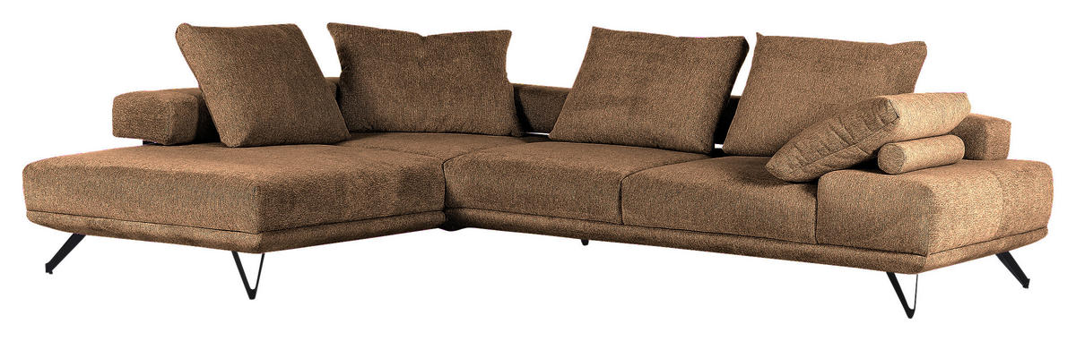 ECKSOFA in Flachgewebe Cognac  - Cognac/Schwarz, Konventionell, Textil/Metall (240/310cm) - MID.YOU