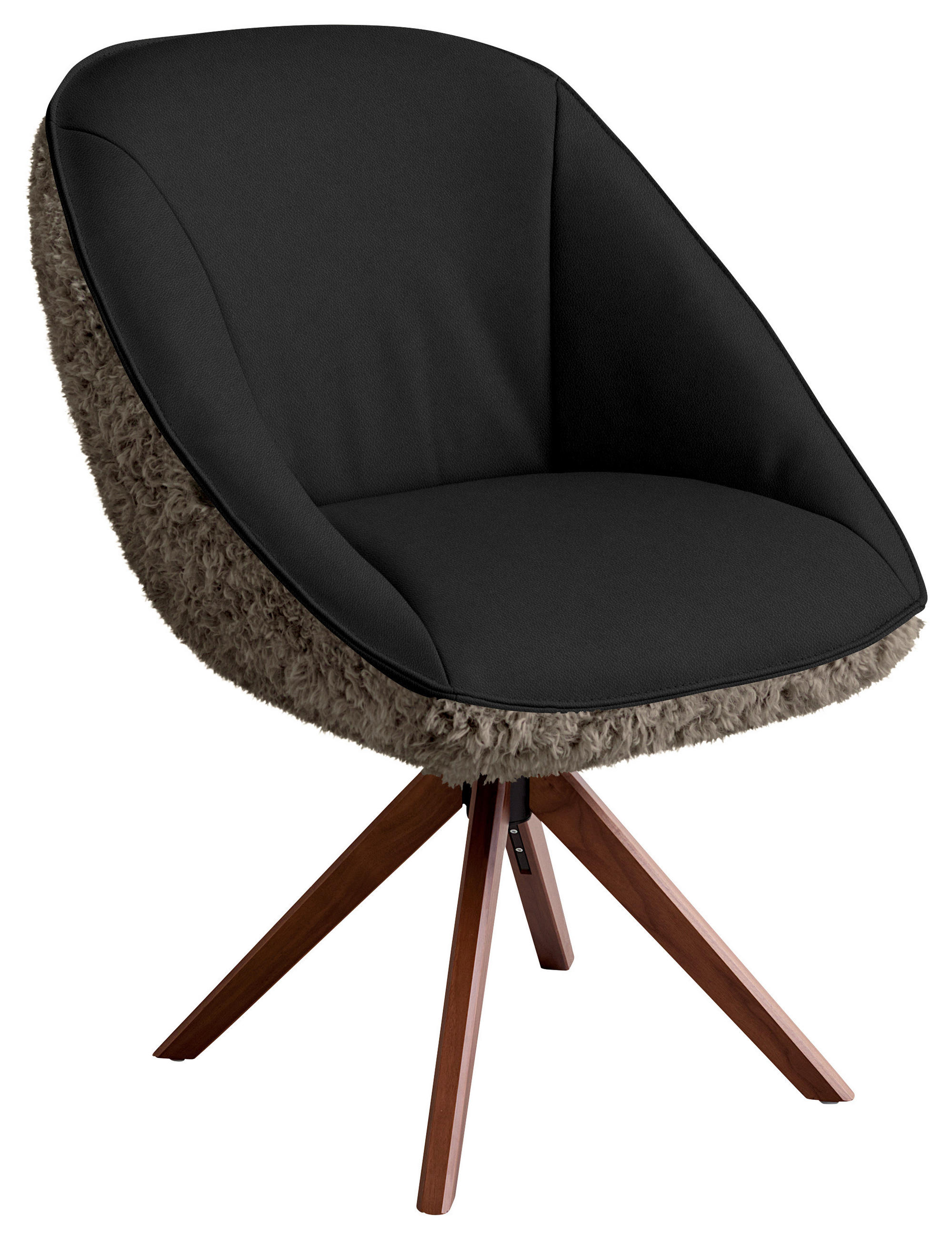 ARMLEHNSTUHL  Beinauswahl, Lederauswahl, Stoffauswahl, inklusive Armlehnen, automatische Rückholfunktion, gepolsterte Armlehnen, Sitzfläche 320° drehbar Hochflor Echtleder  - Schwarzbraun/Nussbaumfarben, Design, Leder/Holz (61/89/70cm) - Koinor