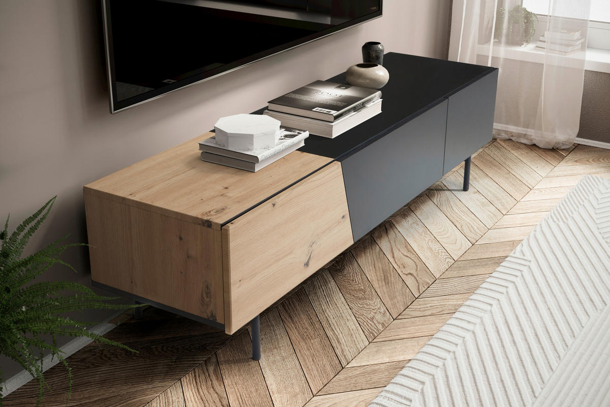 LOWBOARD  in 150/40/40 cm  - Eichefarben/Schwarz, Design, Holzwerkstoff/Metall (150/40/40cm) - Livetastic