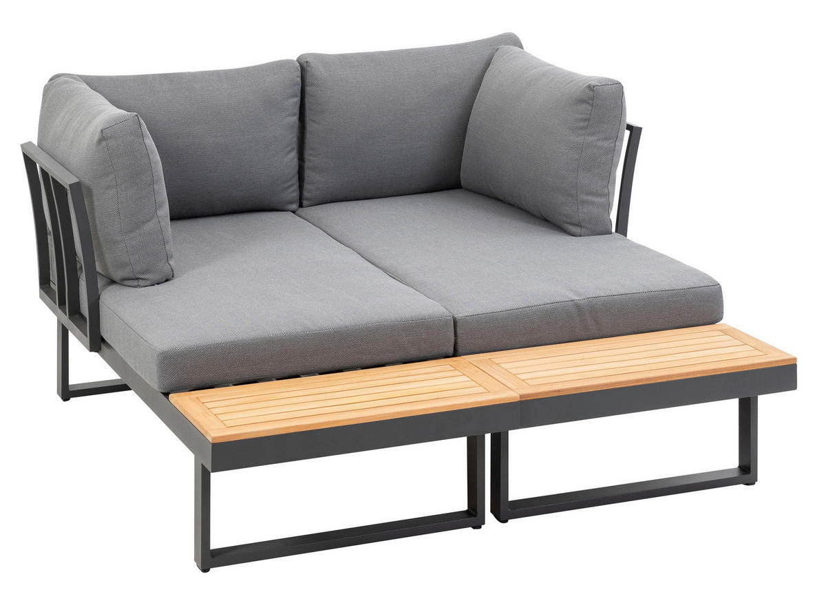 LOUNGEGARNITUR   253/70/175 cm Teakholz Aluminium  - Anthrazit/Grau, Basics, Holz/Textil (253/70/175cm) - Gardenson