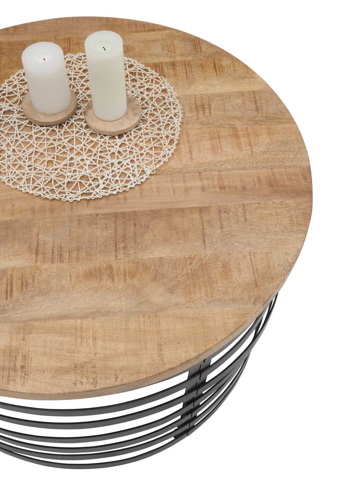 COUCHTISCH Mangoholz massiv 80/80/45 cm rund Schwarz, Braun  - Schwarz/Braun, Design, Holz/Metall (80/80/45cm) - Livetastic