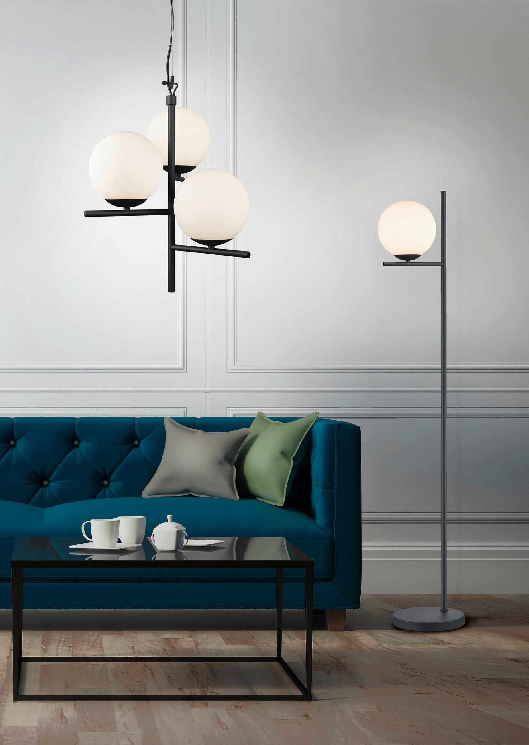 HÄNGELEUCHTE 40/150 cm  - Anthrazit/Weiß, Basics, Glas/Metall (40/150cm) - Trio Leuchten