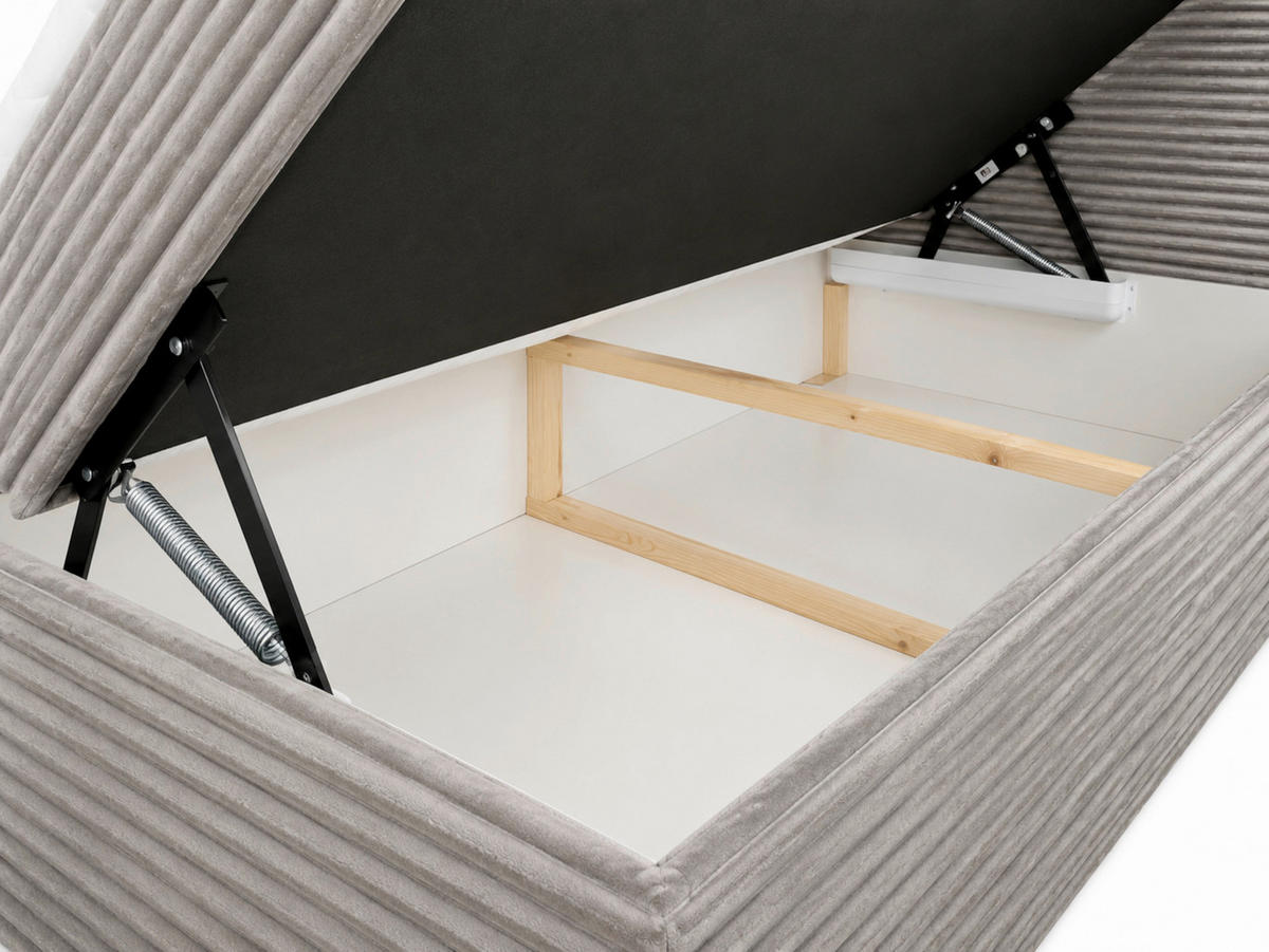 BOXBETT 180/200 cm,  in Grau, Bettkasten, Topper, H3 + H3 = fest  - Chromfarben/Grau, MODERN, Holz/Kunststoff (180/200cm) - MID.YOU
