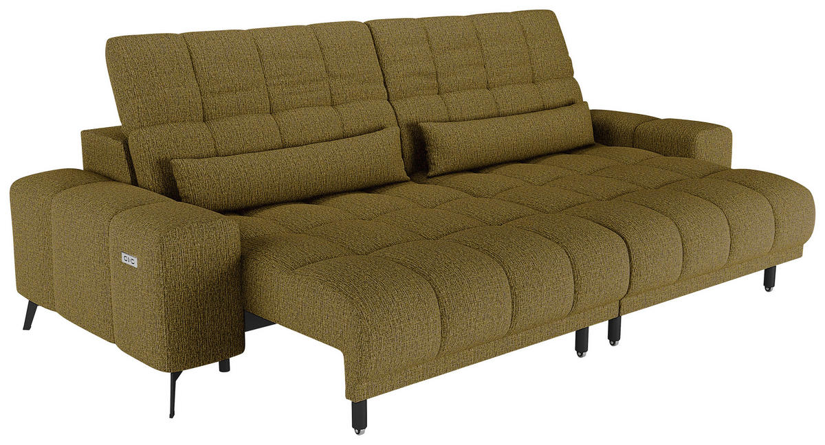 BIGSOFA Chenille Olivgrün  - Schwarz/Olivgrün, MODERN, Textil/Metall (300/112/121cm) - Xora