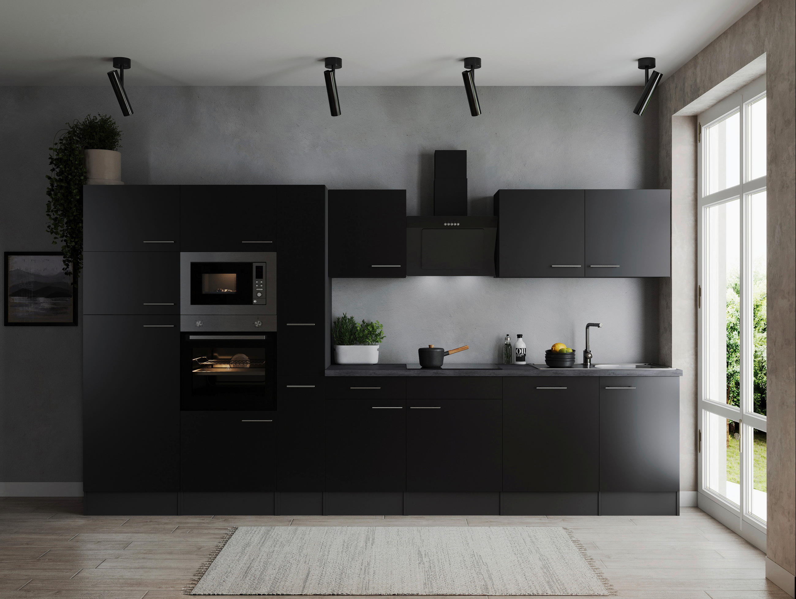 MODULKÖK 370 cm   i grå, svart  - silver/grå, Design, metall/trämaterial (370cm) - Respekta