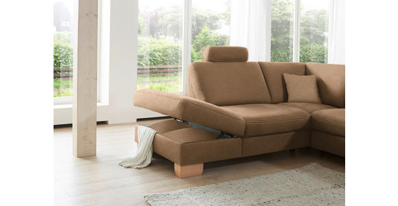 ECKSOFA in Mikrofaser Sandfarben  - Sandfarben/Wildeiche, KONVENTIONELL, Holz/Textil (236/286cm) - Voleo