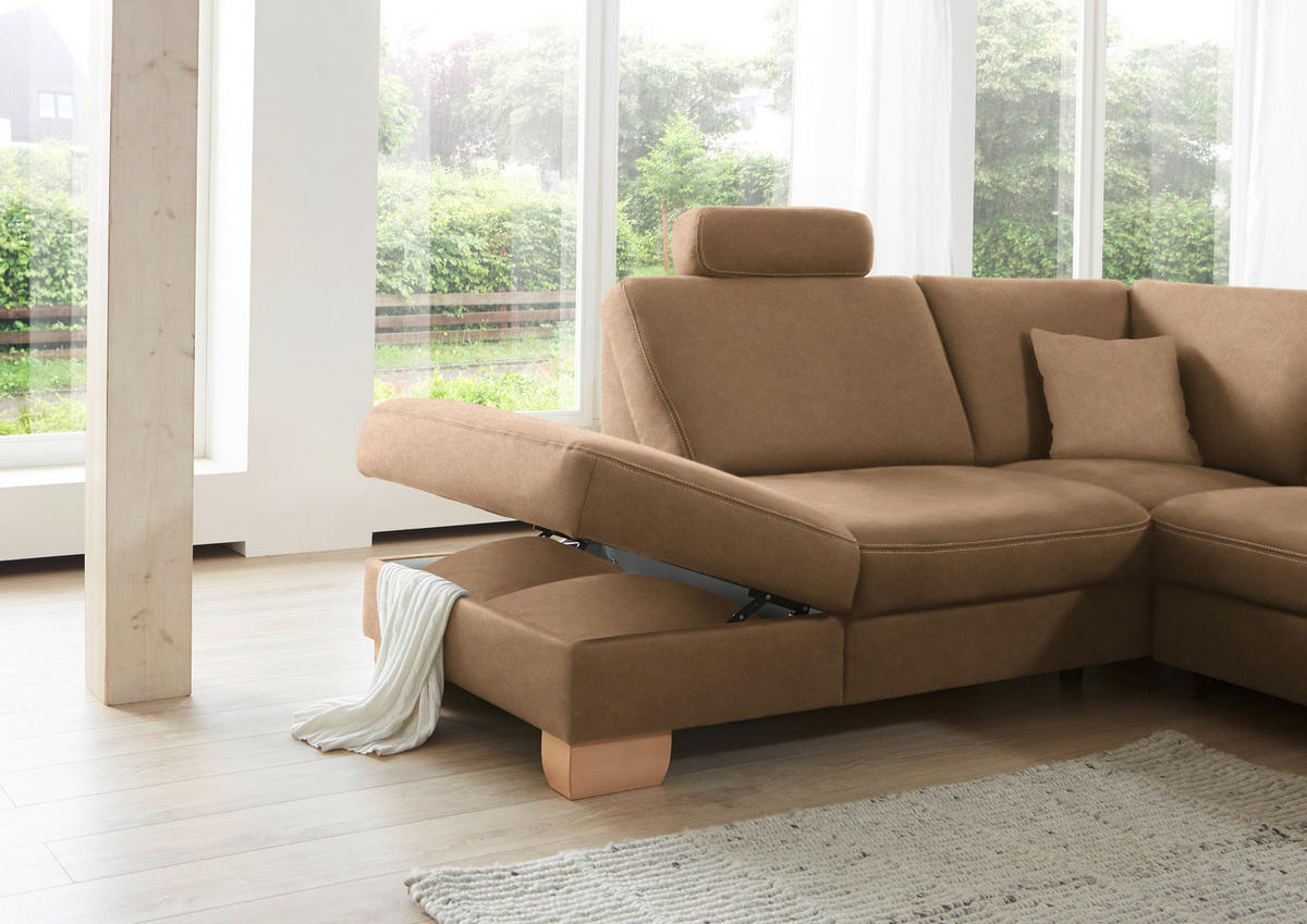 ECKSOFA in Mikrofaser Sandfarben  236/286 cm  - Sandfarben/Wildeiche, KONVENTIONELL, Holz/Textil (236/286cm) - Voleo