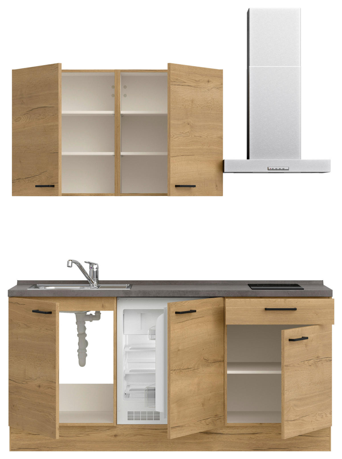 KUHINJSKI BLOK BREZ APARATOV - črna/barve hrasta, Moderno, kovina/leseni material (180cm) - Celina Home