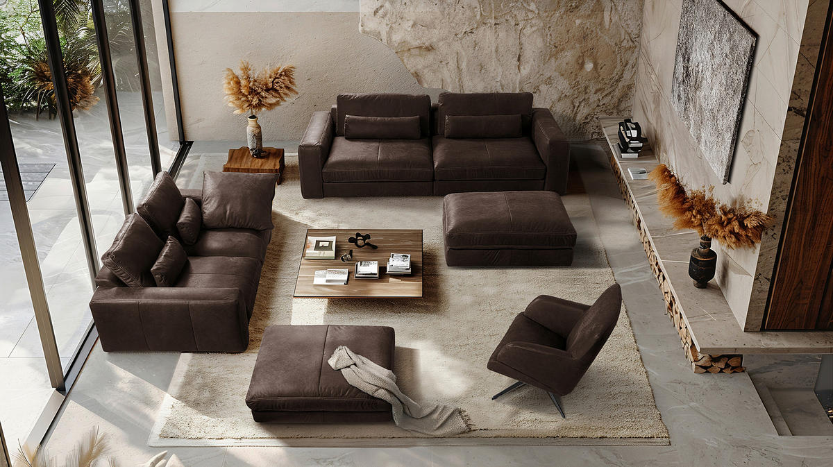 3-SITZER-SOFA  in Echtleder Dunkelbraun   - Dunkelbraun/Beige, Design, Leder/Kunststoff (300/85/123cm) - Livetastic