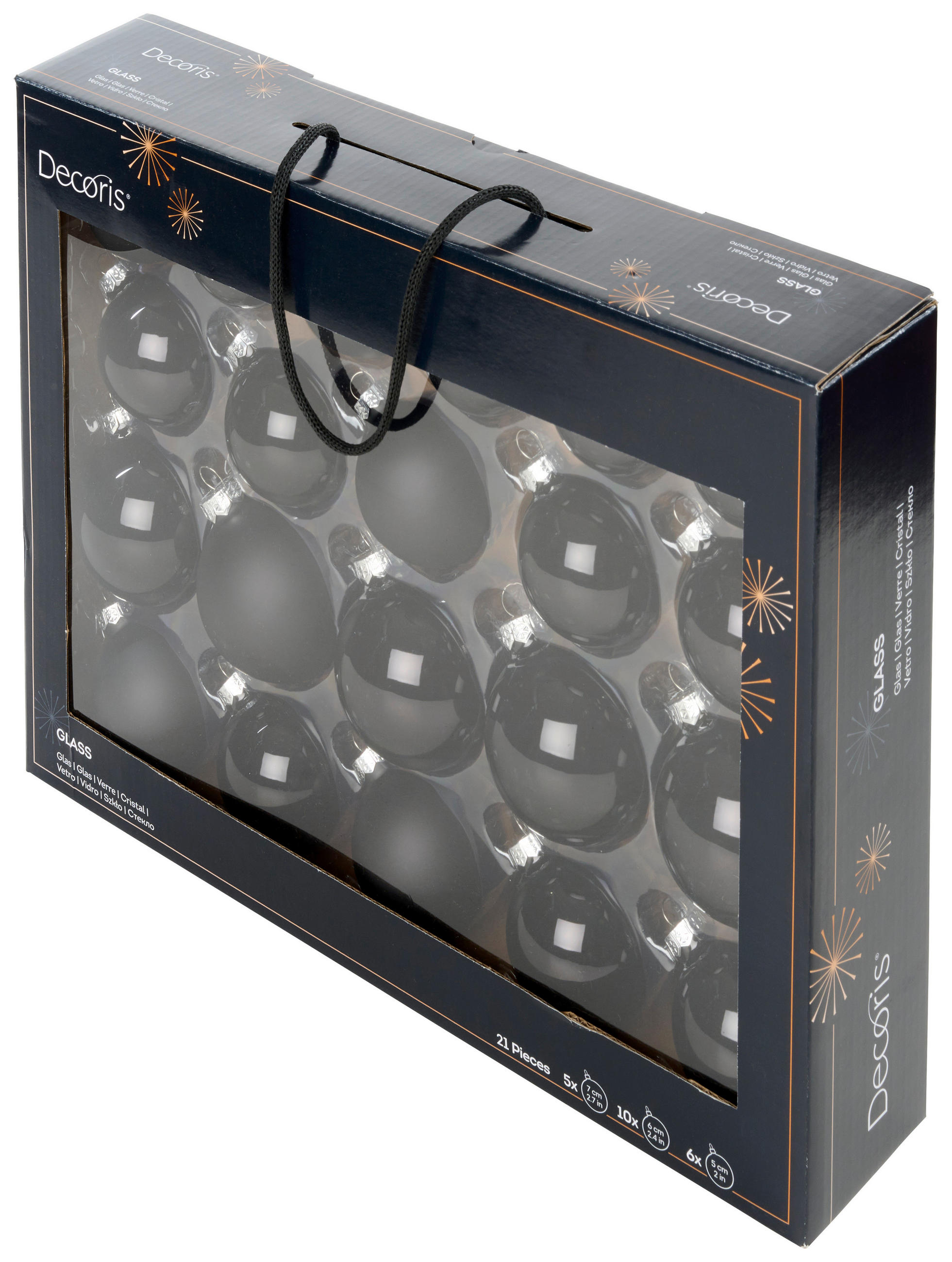 CHRISTBAUMKUGEL-SET 21-teilig  - Schwarz, KONVENTIONELL, Glas (7,00/7,00/7,00cm)