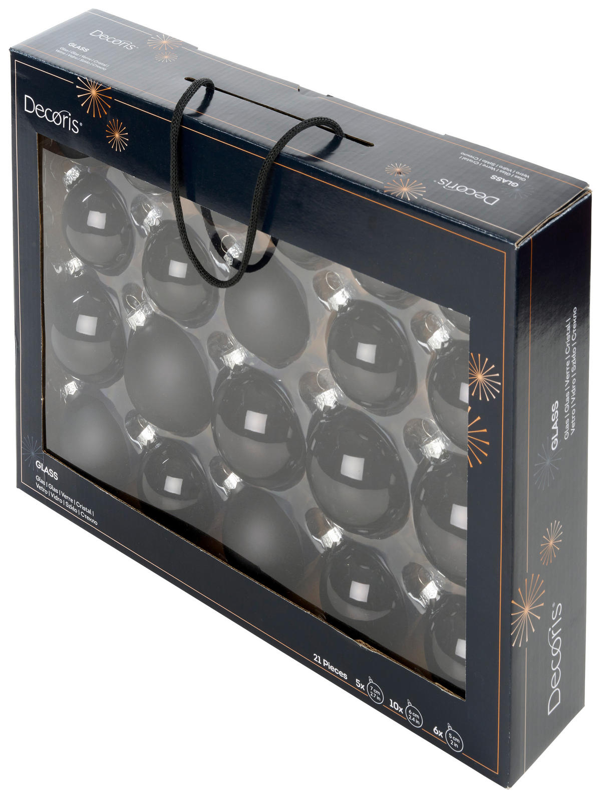 CHRISTBAUMKUGEL-SET 21-teilig  - Schwarz, KONVENTIONELL, Glas (7,00/7,00/7,00cm)