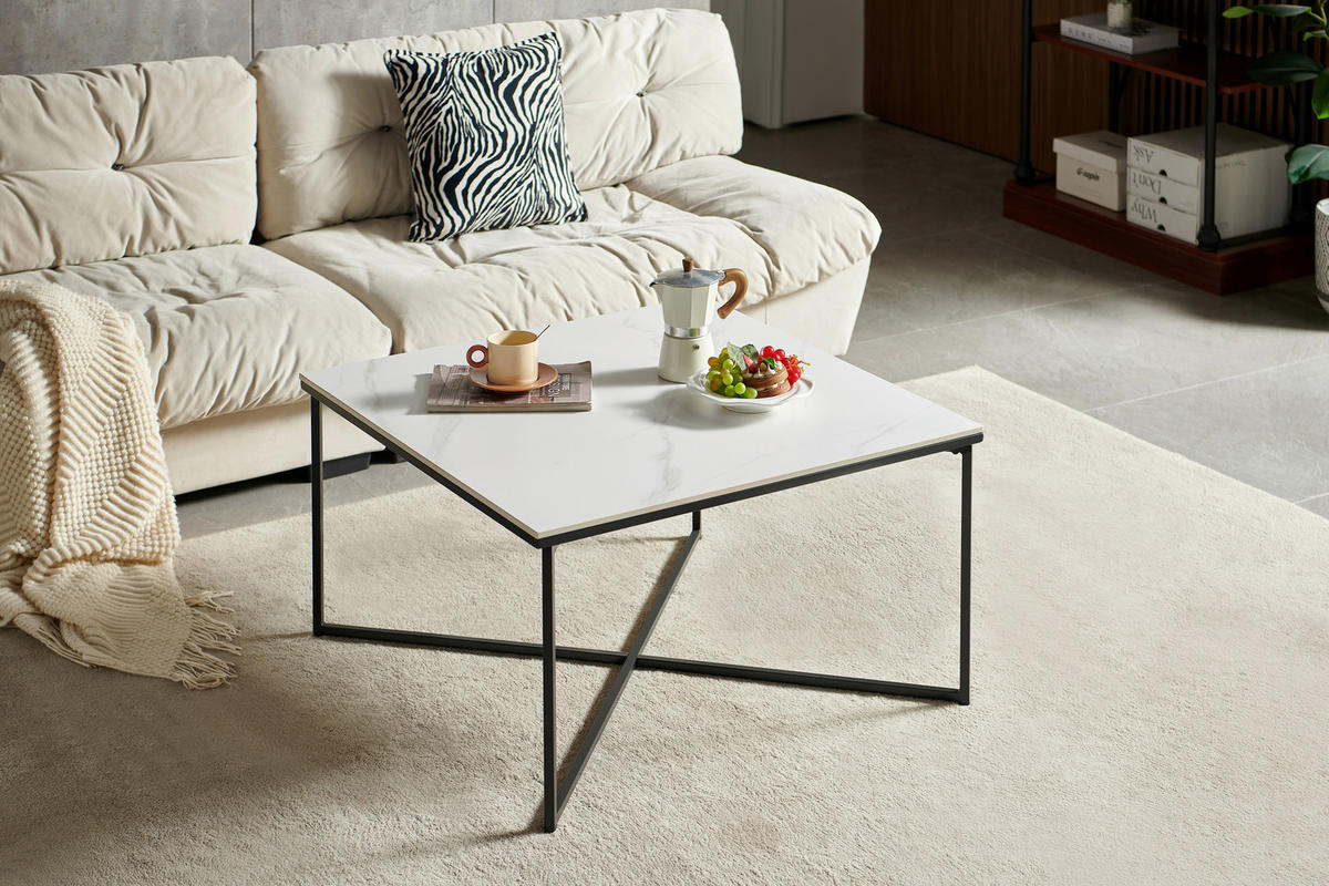 COUCHTISCH 80/45/80 cm quadratisch Schwarz, Weiß  - Schwarz/Weiß, Design, Keramik/Metall (80/45/80cm) - Livetastic