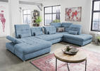 WOHNLANDSCHAFT Blau Mikrofaser  - Blau/Chromfarben, KONVENTIONELL, Kunststoff/Textil (186/387/237cm) - Livetastic