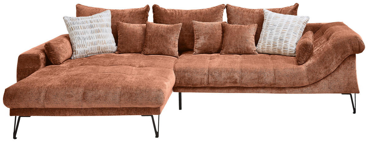 ECKSOFA GARDA Rostfarben Chenille Zierkissen, Rückenkissen, Nierenkissen, Rücken echt  - Rostfarben/Schwarz, KONVENTIONELL, Textil/Metall (192/310cm) - Livetastic