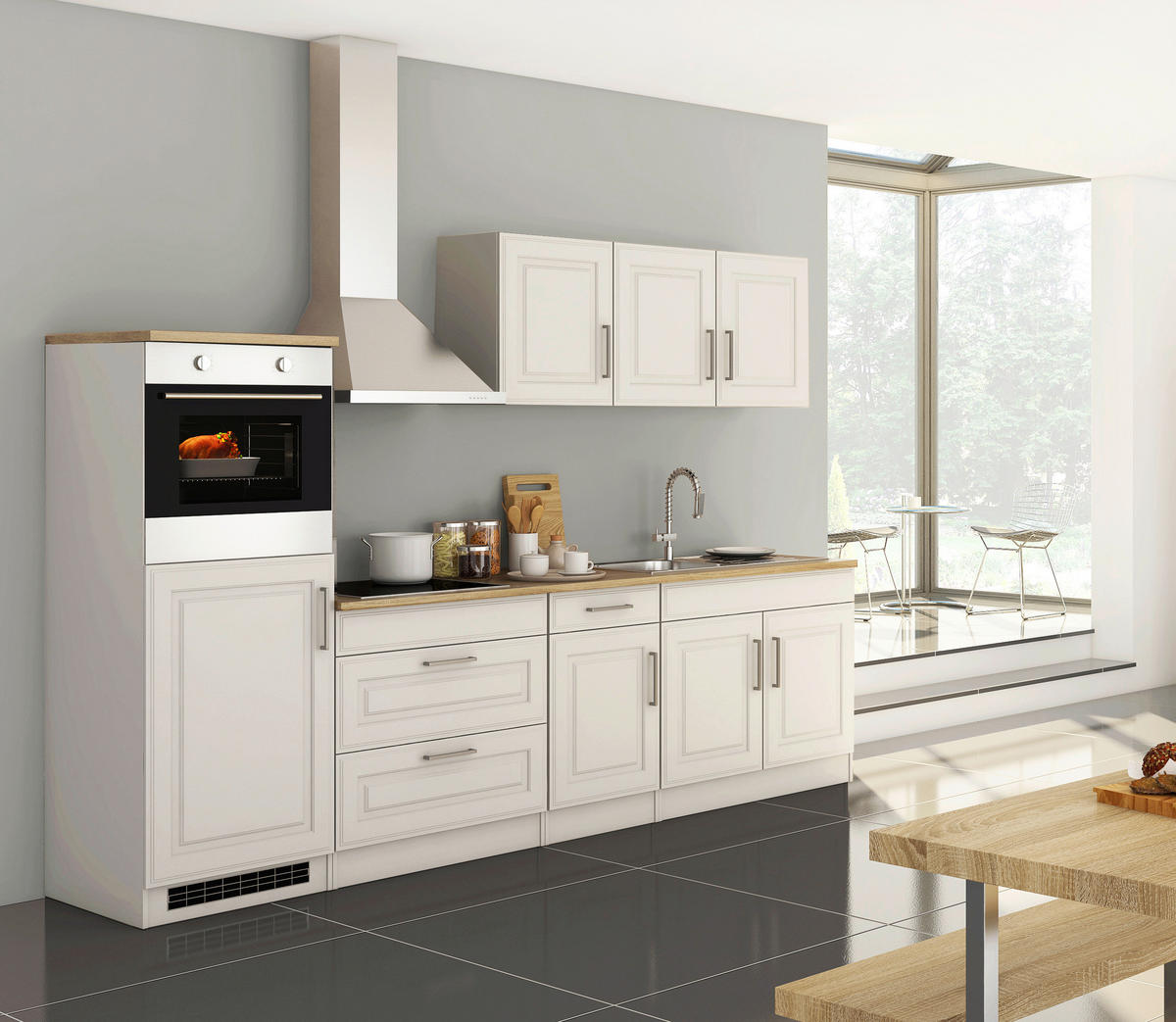 KÜCHENBLOCK 290 cm   Weiss, Sonoma Eiche  - Weiss/Alufarben, Modern, Holzwerkstoff/Metall (290cm) - Held