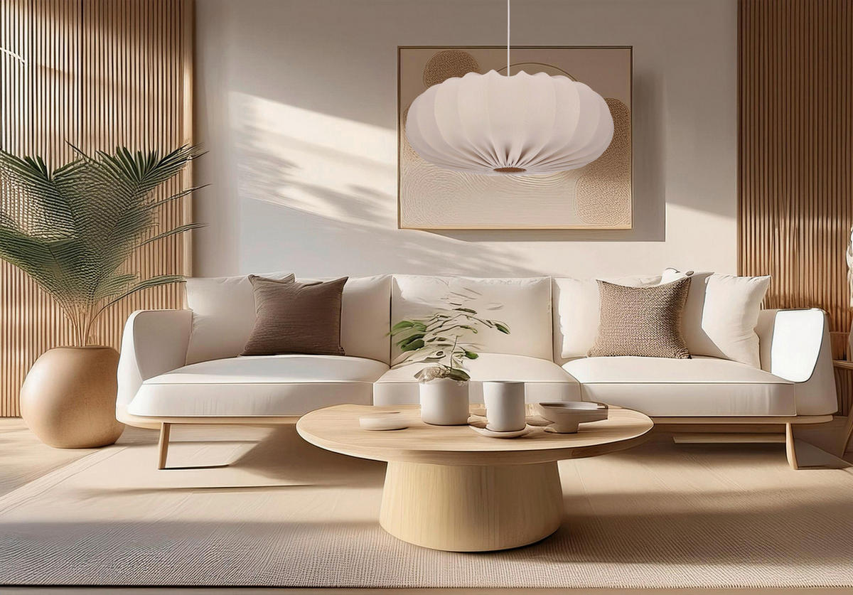 PENDELLEUCHTE 66/66/120 cm  - Hellbraun/Weiß, KONVENTIONELL, Kunststoff/Metall (66/66/120cm)