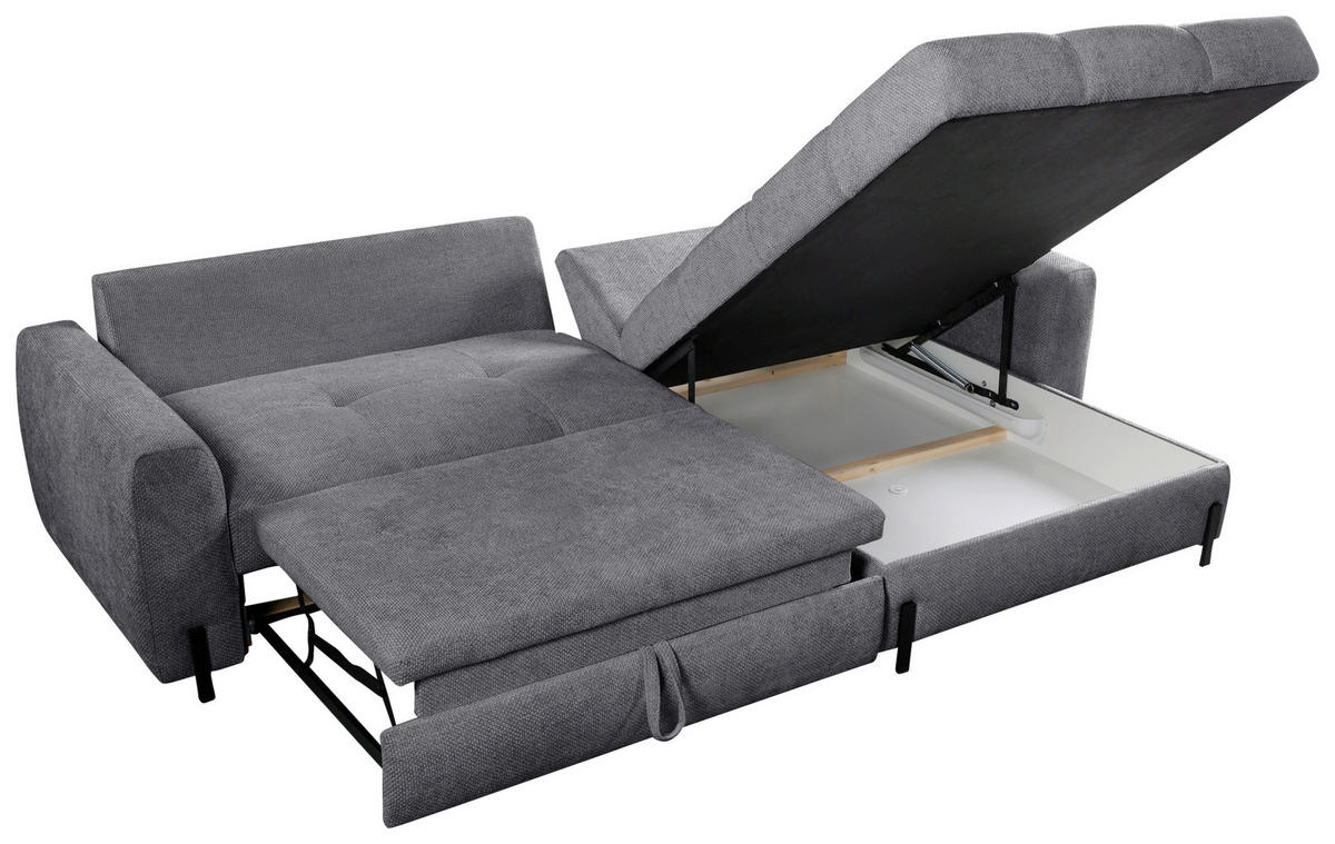 ECKSOFA in Struktur Grau  - Schwarz/Grau, Design, Textil/Metall (265/162cm) - MID.YOU