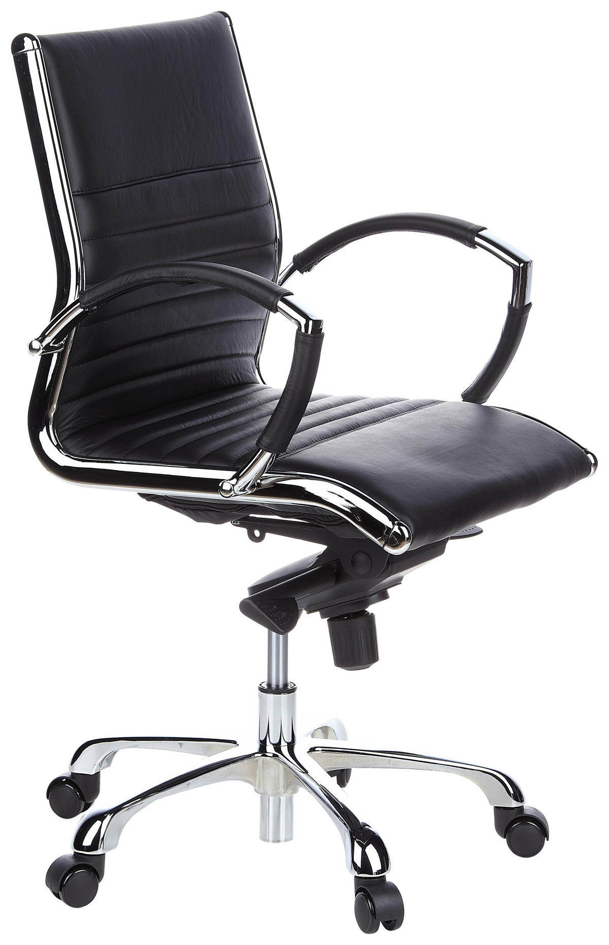 DREHSTUHL Lederlook Schwarz, Chromfarben  - Chromfarben/Schwarz, MODERN, Leder/Kunststoff (60/111/50cm) - MID.YOU