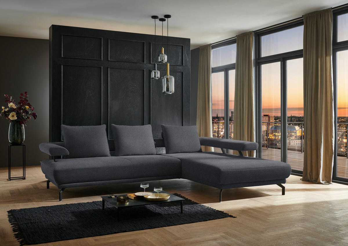 ECKSOFA in Chenille Dunkelgrau  - Dunkelgrau/Schwarz, Design, Textil/Metall (305/224cm) - Dieter Knoll