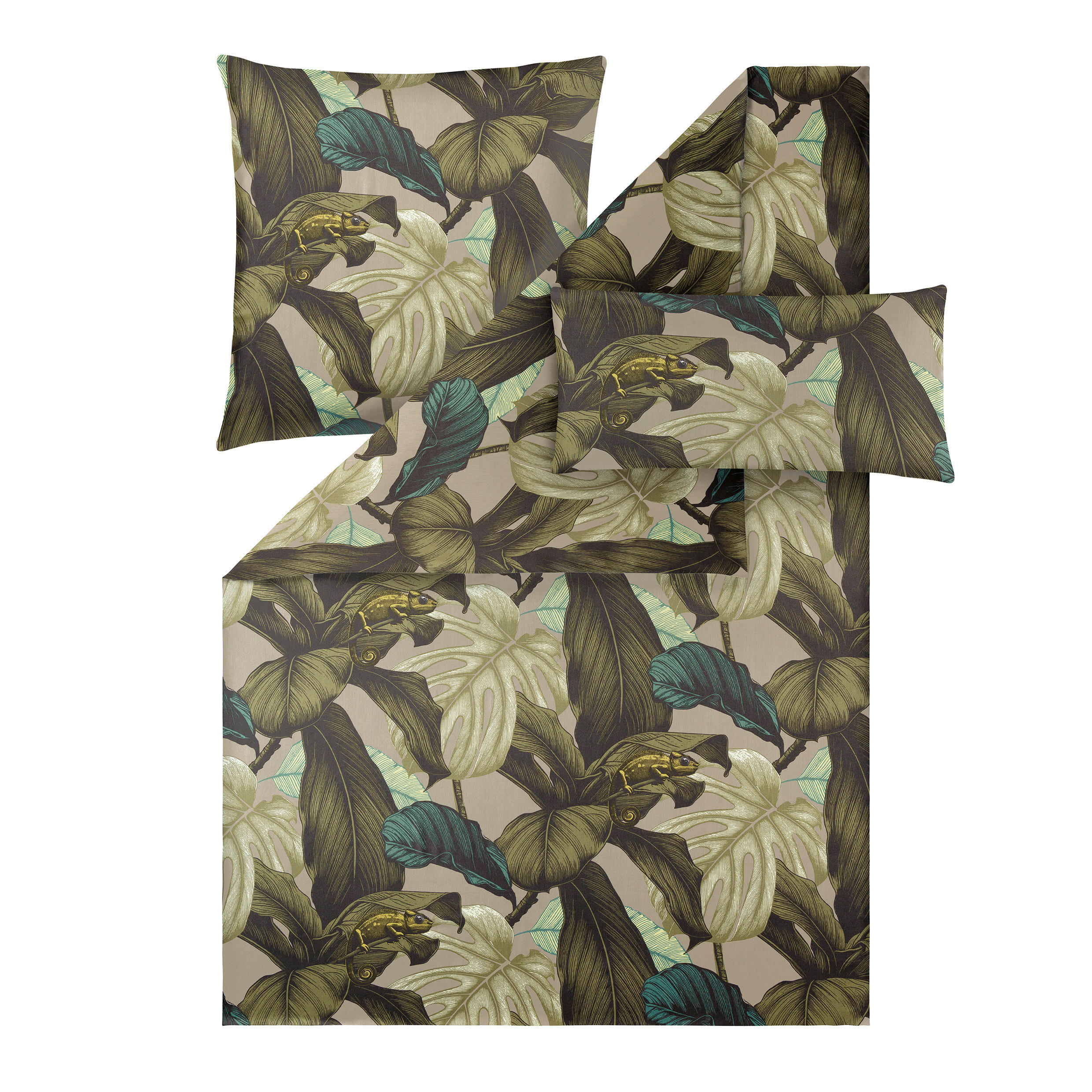 BETTWÄSCHE 3-teilig Lorenz Makosatin 135/200 cm  - Olivgrün, Design, Textil (135/200cm) - Estella