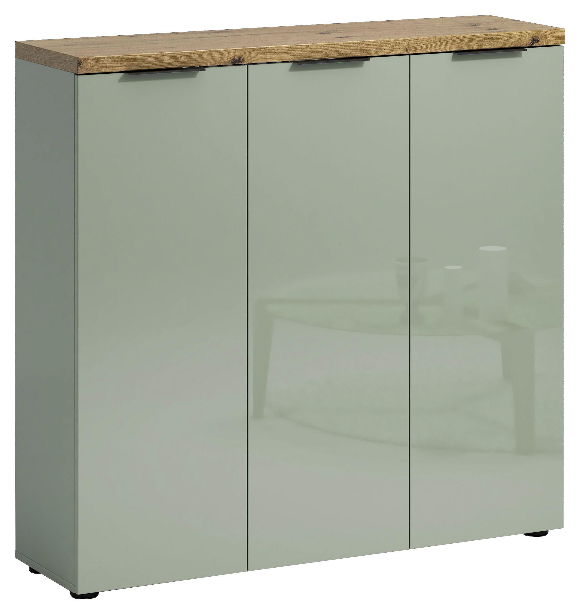 SCHUHSCHRANK Grün, Eichefarben  - Eichefarben/Schwarz, Design, Holzwerkstoff/Kunststoff (120/115/34cm) - Xora