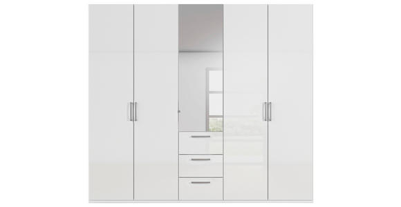 DREHTÜRENSCHRANK 251/235/61 cm,  in Weiß, Weiß Hochglanz, 5-türig  - Chromfarben/Edelstahlfarben, Basics, Glas/Holzwerkstoff (251/235/61cm) - Novel