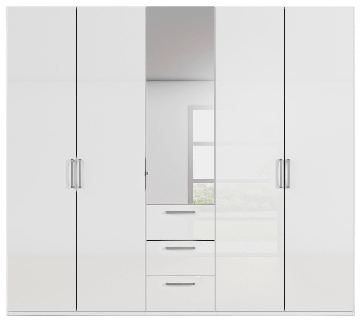 DREHTÜRENSCHRANK 251/223/61 cm,  in Weiß, Weiß Hochglanz, 5-türig  - Chromfarben/Edelstahlfarben, Basics, Glas/Holzwerkstoff (251/223/61cm) - Novel