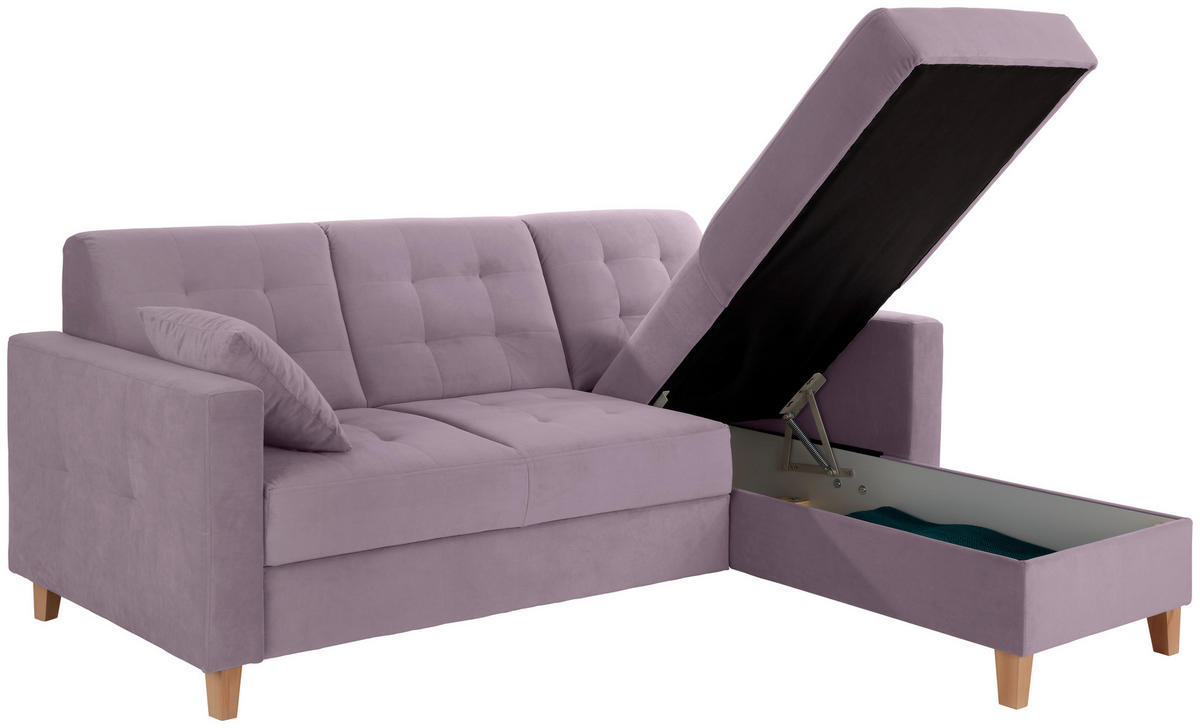 ECKSOFA Flieder Samt  - Flieder/Naturfarben, Design, Holz/Textil (231/160cm) - Livetastic