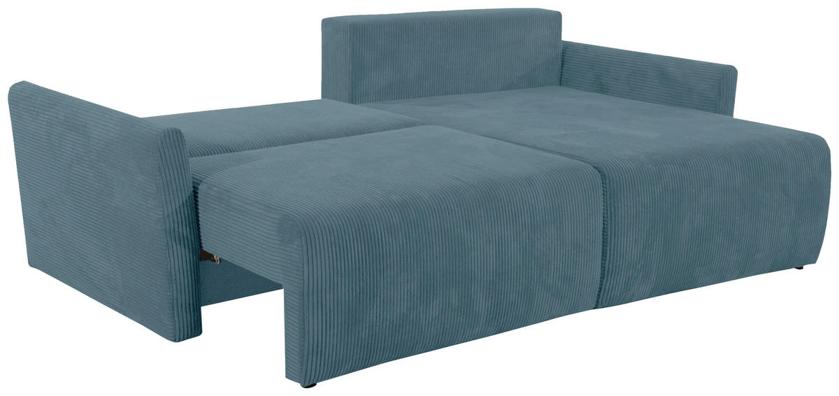 ECKSOFA in Cord Hellblau  228/146 cm  - Schwarz/Hellblau, KONVENTIONELL, Kunststoff/Textil (228/146cm) - MID.YOU