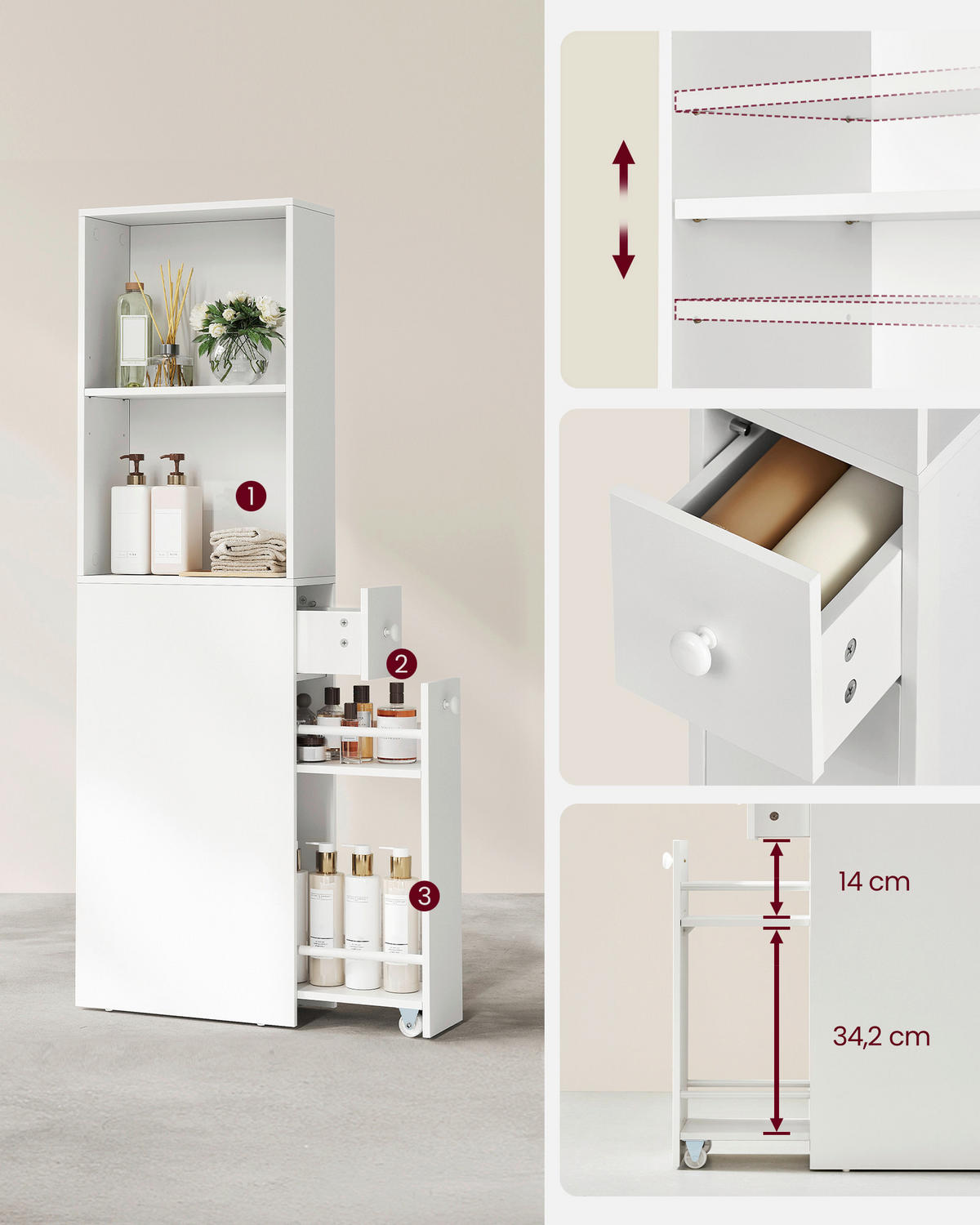 MIDISCHRANK 40/134.4/18 cm  - Weiß, Trend, Holzwerkstoff (40/134.4/18cm) - MID.YOU