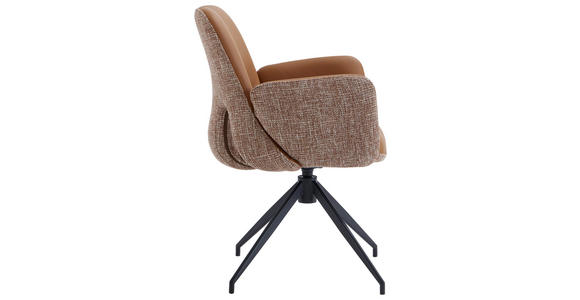 ARMLEHNSTUHL  Sitzfläche 360° drehbar, automatische Rückholfunktion Leinenoptik Echtleder  - Cognac/Schwarz, Design, Leder/Textil (60/85/62cm) - Dieter Knoll