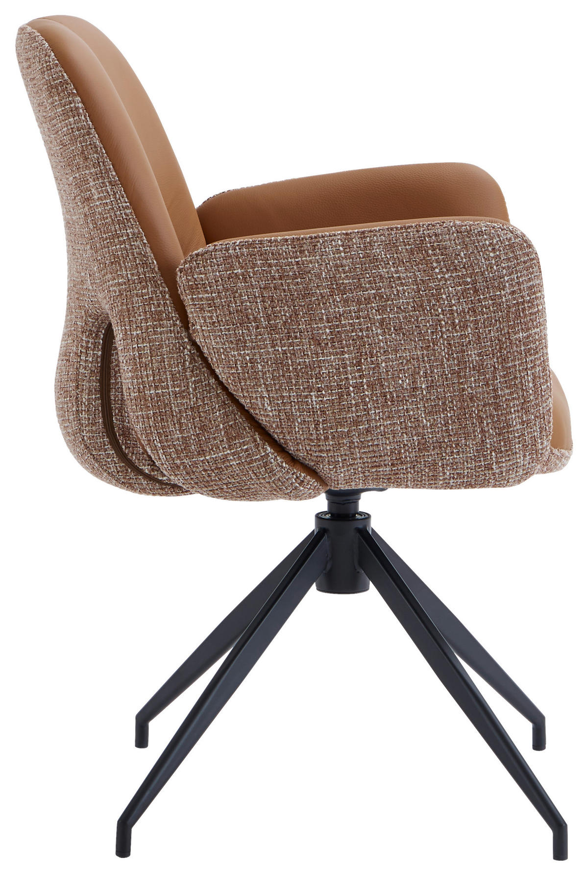 ARMLEHNSTUHL  Sitzfläche 360° drehbar, automatische Rückholfunktion Leinenoptik Echtleder  - Cognac/Schwarz, Design, Leder/Textil (60/85/62cm) - Dieter Knoll