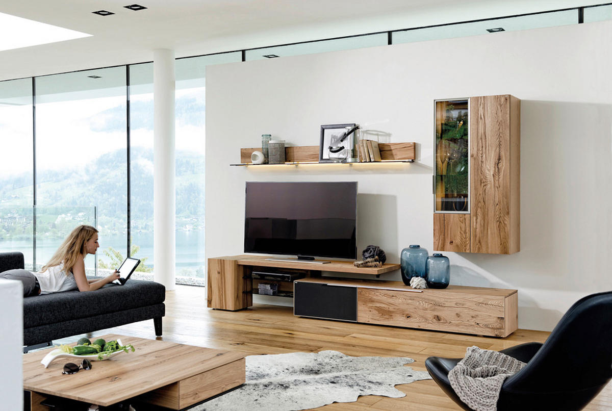 REGAL ZA DNEVNI BORAVAK antracit, boje hrasta   - siva/boje hrasta, Design, staklo/metal (288/194/57cm) - Voglauer