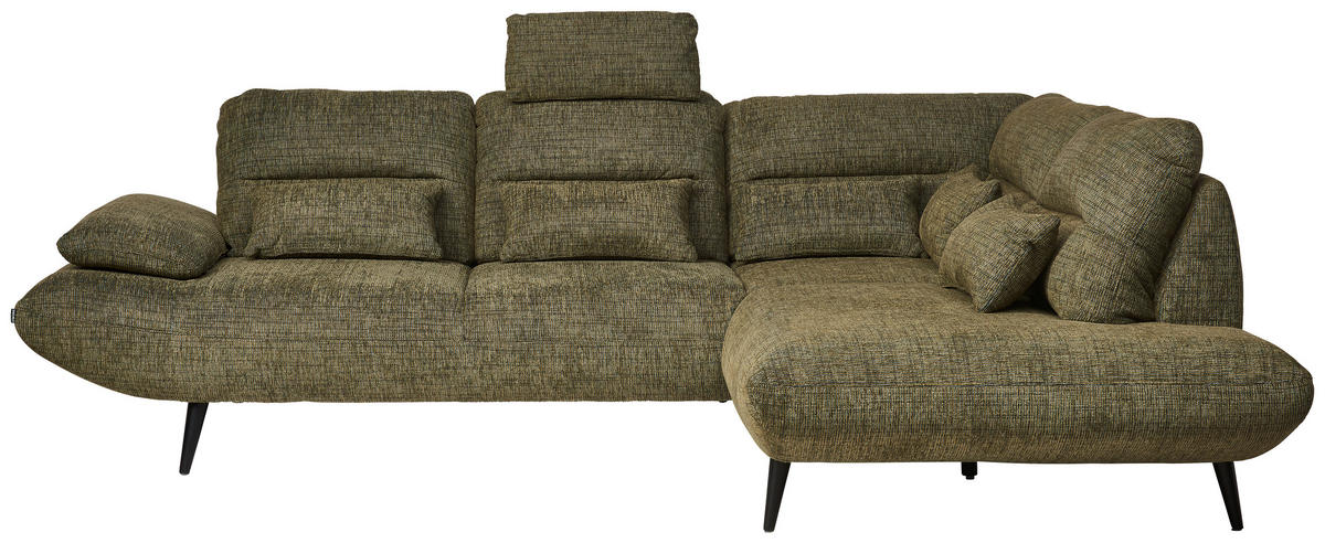 ECKSOFA  in Chenille Olivgrün  286/213 cm  - Schwarz/Olivgrün, Design, Textil/Metall (286/213cm) - Welnova