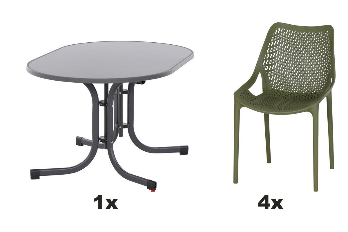 GARTENGARNITUR 5-teilig  - Anthrazit/Olivgrün, Basics, Holzwerkstoff/Kunststoff (90/81/140cm) - Siena Garden