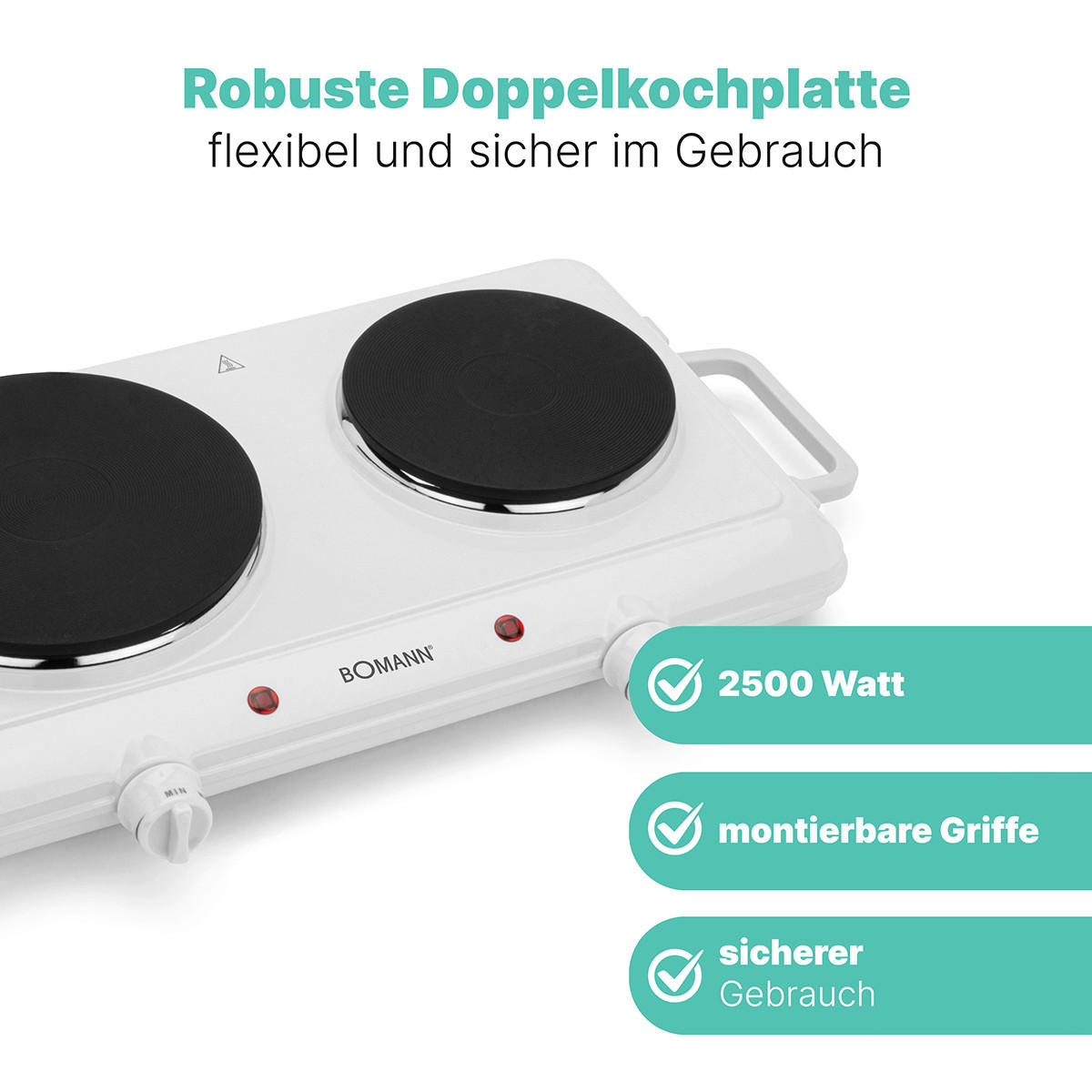 DOPPELKOCHPLATTE  - Weiß, Basics, Metall (57/7/28,5cm) - Bomann