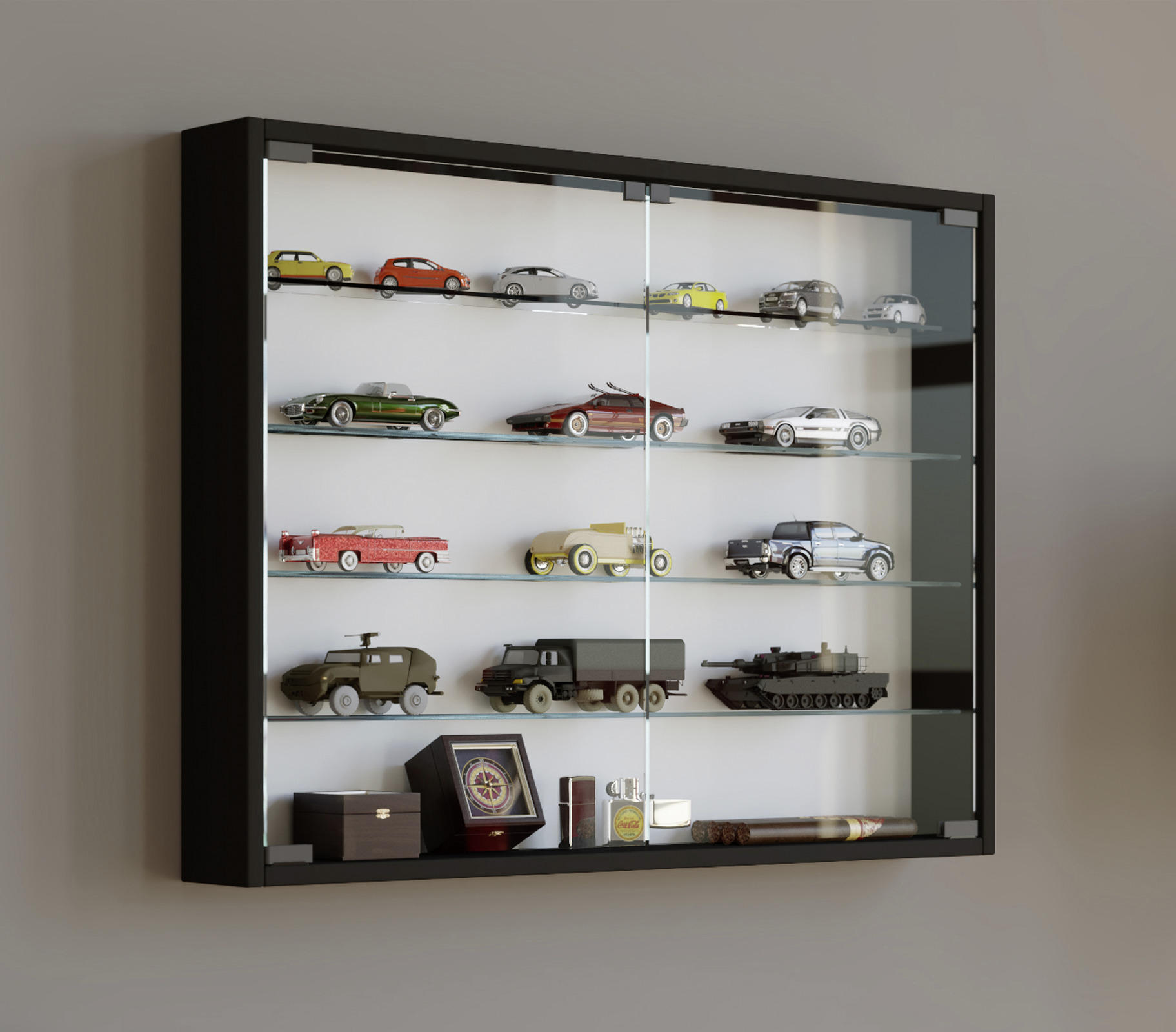 HÄNGEVITRINE Schwarz Befestigungsmaterial - Transparent/Schwarz, KONVENTIONELL, Glas/Kunststoff (80/60/10cm) - MID.YOU